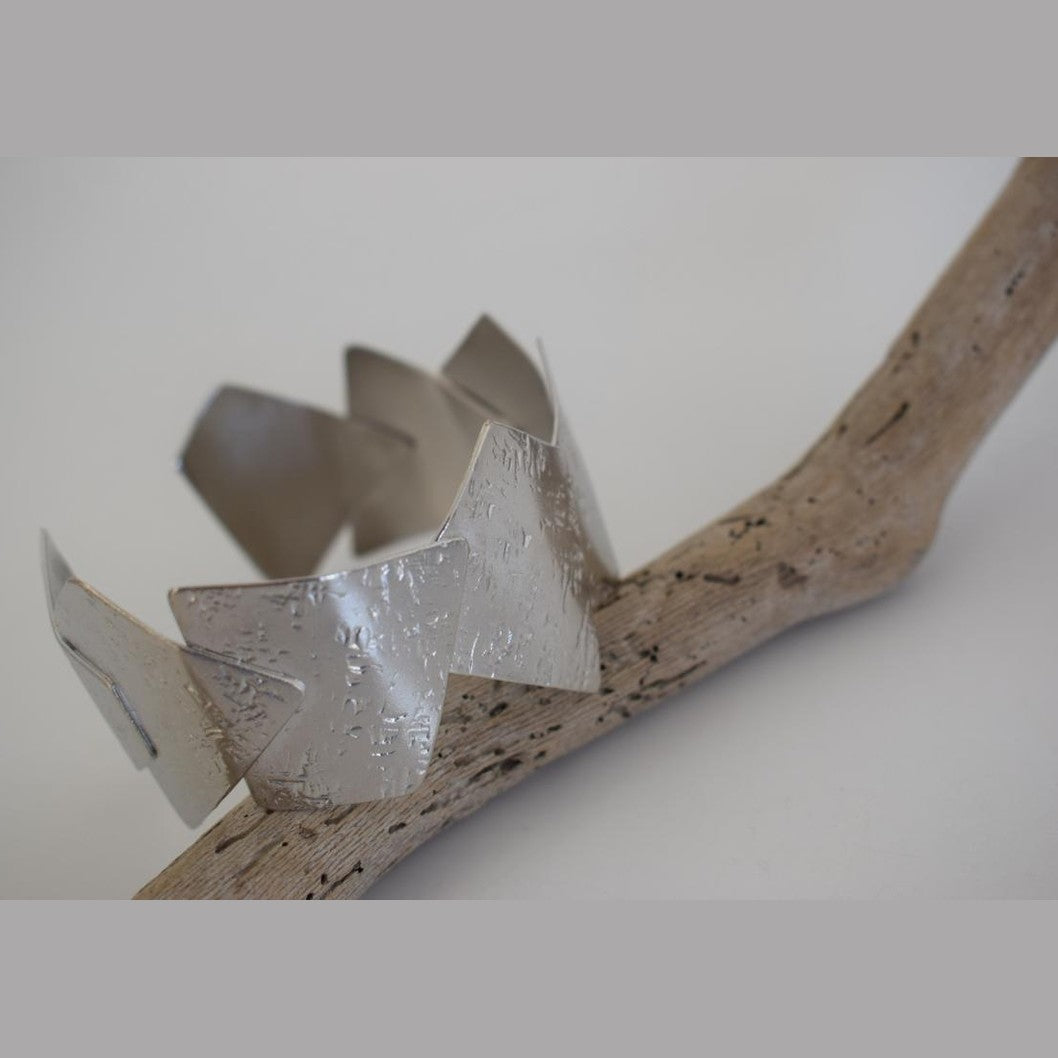 Handmade Meteora bracelet, Greek hammered jewelry in 18K gold or silver plated with angular sculptural geometric plates.