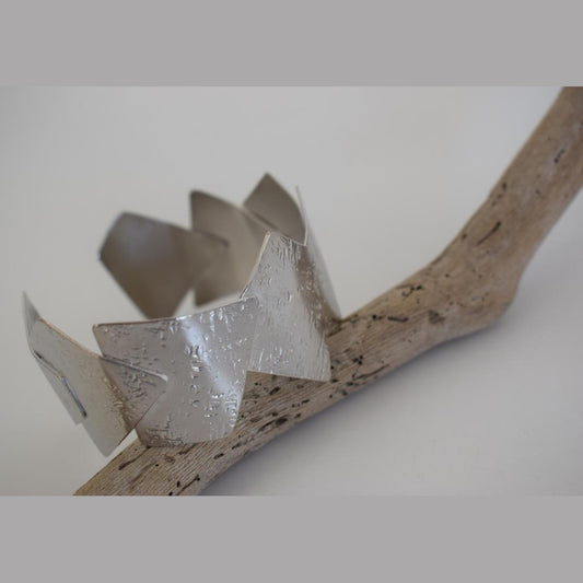 Handmade Meteora bracelet, Greek hammered jewelry in 18K gold or silver plated with angular sculptural geometric plates.