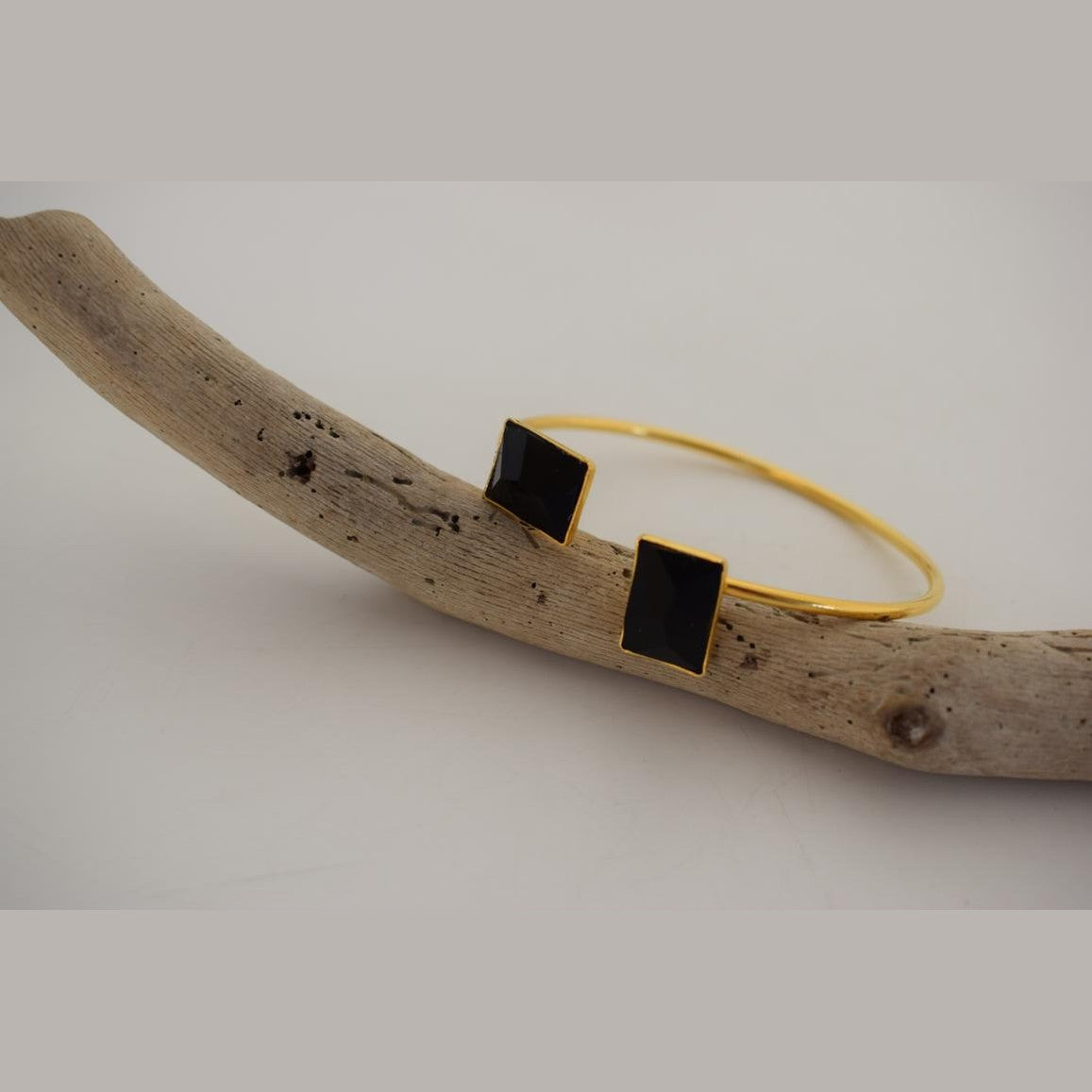 Handmade Ariadne bracelet, Greek hammered jewelry in 18K gold or silver plated with two geometric Swarovski crystals.