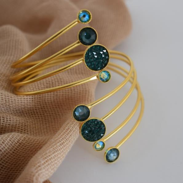 Handmade Seleni bracelet, Greek hammered jewelry in 18K gold or silver plated with multiple crystal elements.