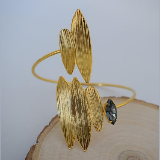 Myrtia bracelet, handmade Greek hammered jewelry with Swarovski crystals, available in 18K gold and silver plated.