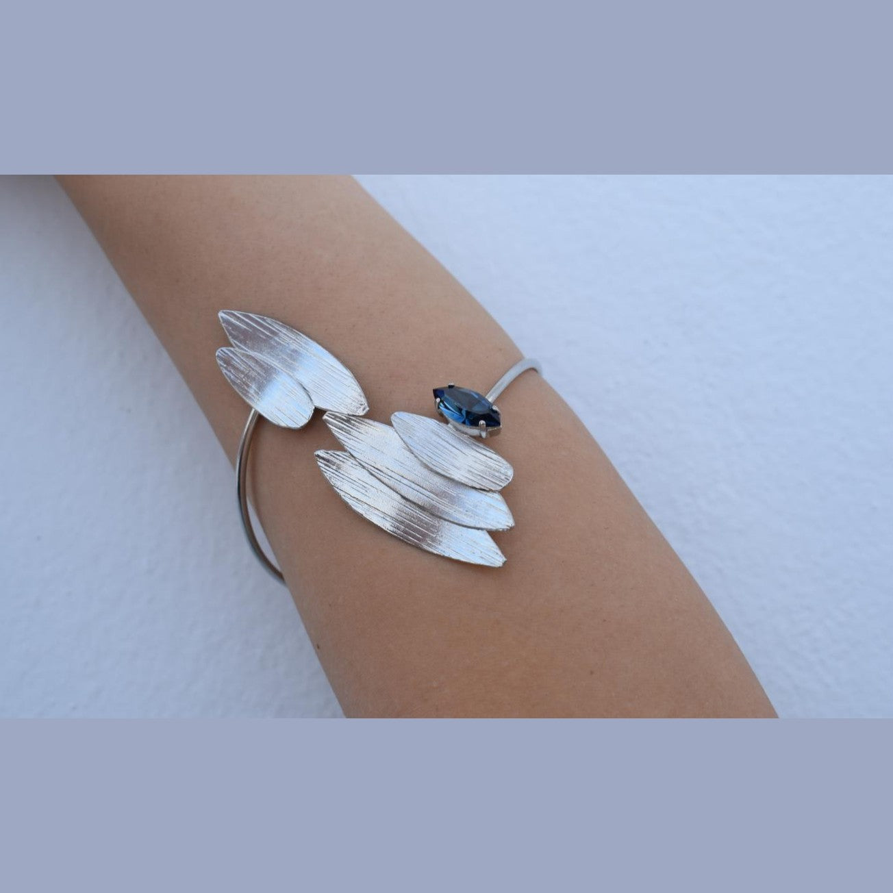 Myrtia bracelet, handmade Greek hammered jewelry with Swarovski crystals, available in 18K gold and silver plated.