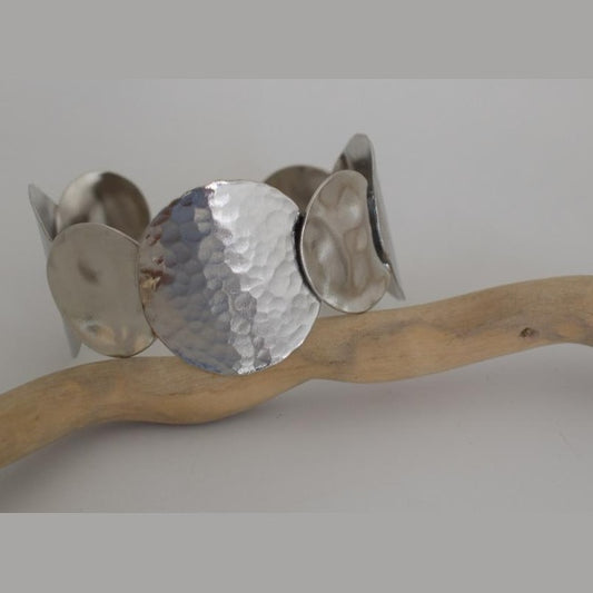 Diskos bracelet, handmade Greek hammered jewelry available in 18K gold and silver plated.