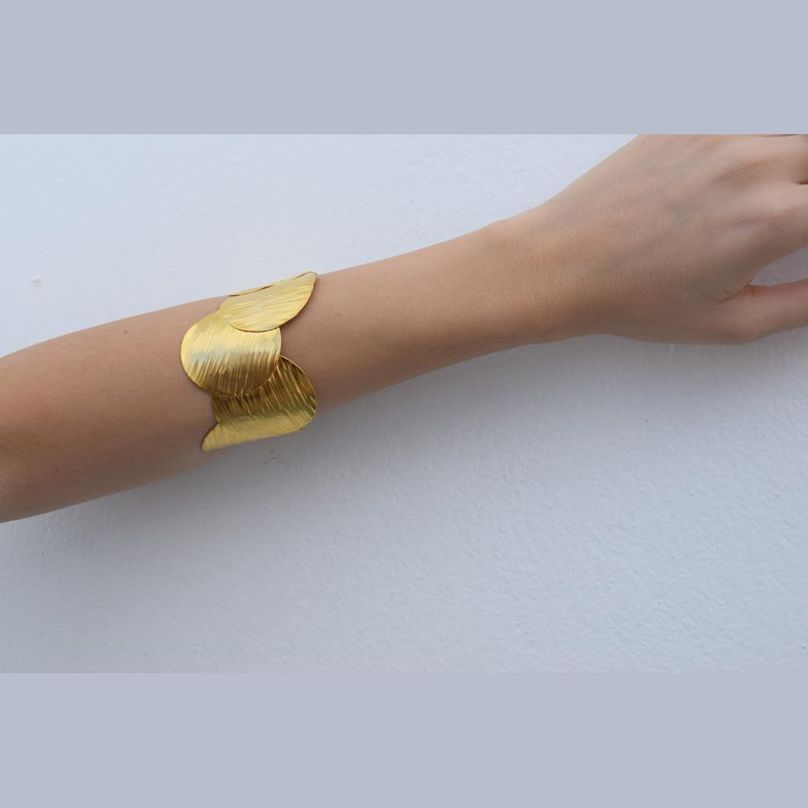 Krateras bracelet, handmade Greek hammered jewelry available in 18K gold and silver plated.