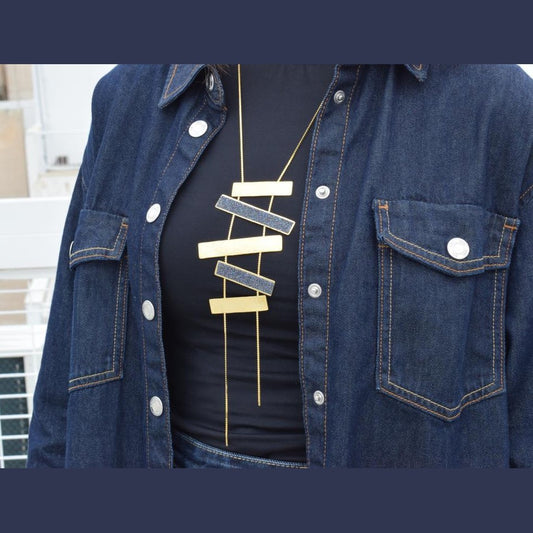 Ravdos necklace – Greek hammered jewelry available in 18K gold plated, 18K silver plated, and rose gold plated versions, adorned with striking black crystal inlays.