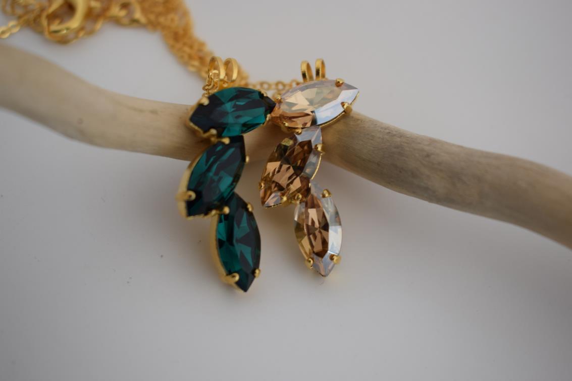 Amaryllis necklace – Greek hammered jewelry – 18K gold plated, silver plated, rose gold plated with crystals