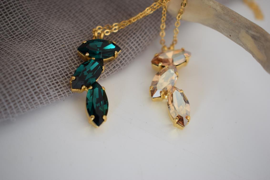 Amaryllis necklace – Greek hammered jewelry – 18K gold plated, silver plated, rose gold plated with crystals