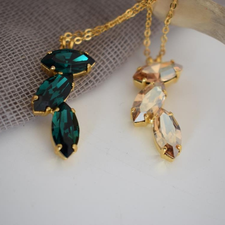 Amaryllis necklace – Greek hammered jewelry – 18K gold plated, silver plated, rose gold plated with crystals