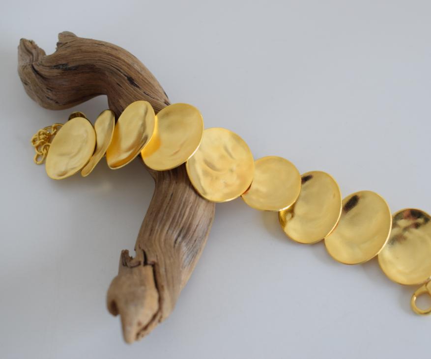Selini bracelet, handmade Greek hammered jewelry available in 18K gold and silver plated.