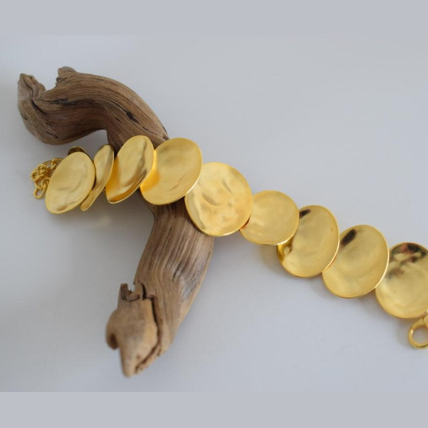 Selini bracelet, handmade Greek hammered jewelry available in 18K gold and silver plated.