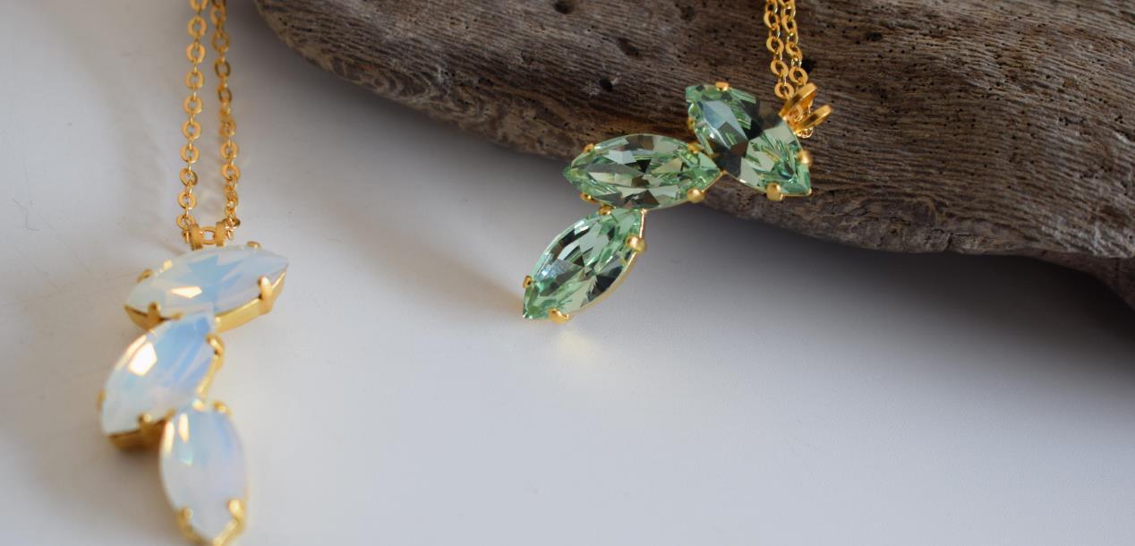 Amaryllis necklace – Greek hammered jewelry – 18K gold plated, silver plated, rose gold plated with crystals
