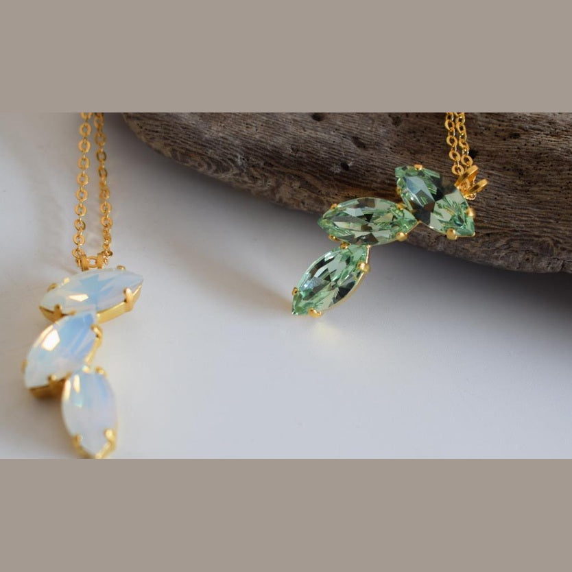 Amaryllis necklace – Greek hammered jewelry – 18K gold plated, silver plated, rose gold plated with crystals