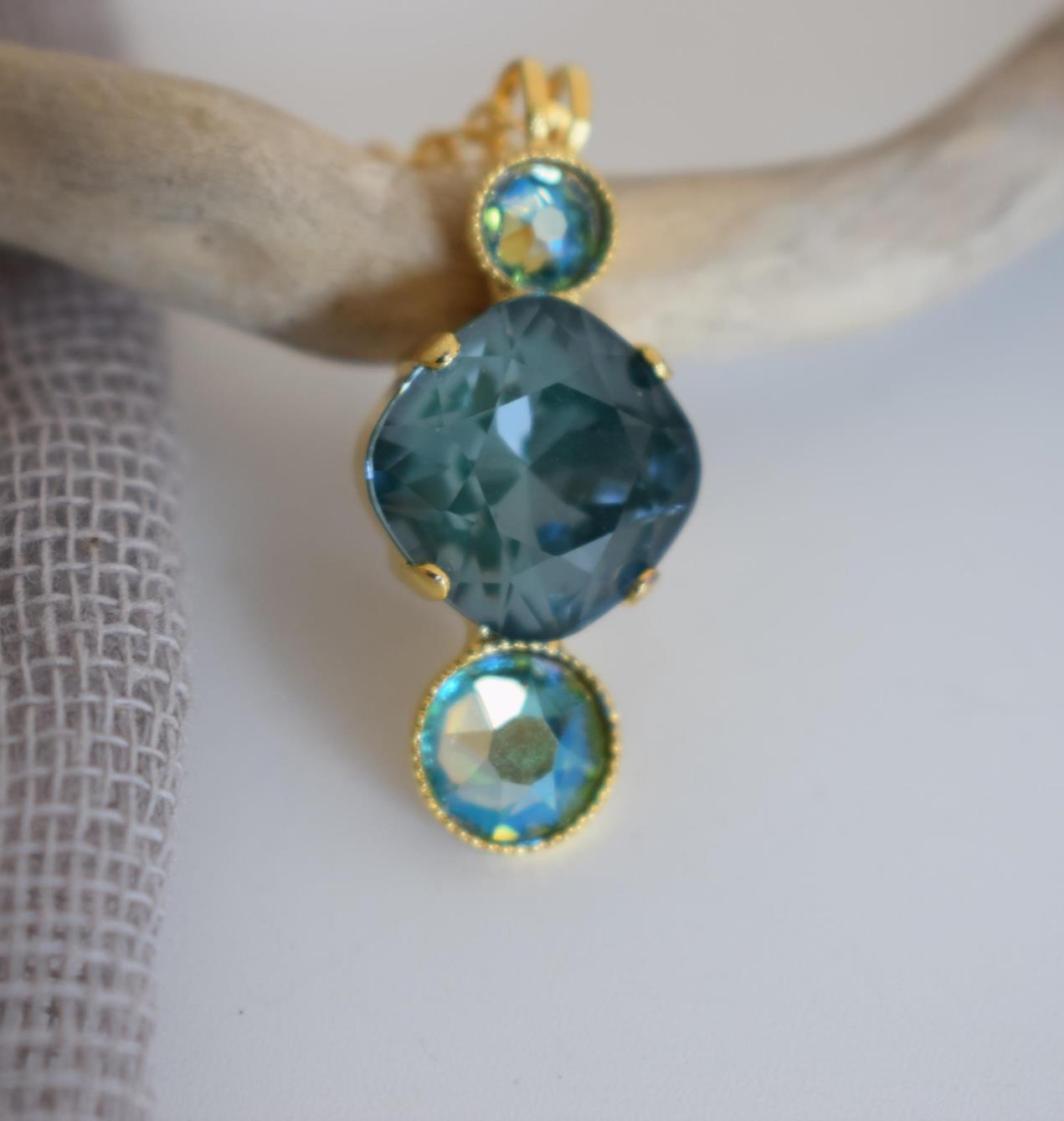 Orion necklace Greek hammered jewelry 18K gold plated with aqua and blue crystals inspired by constellation