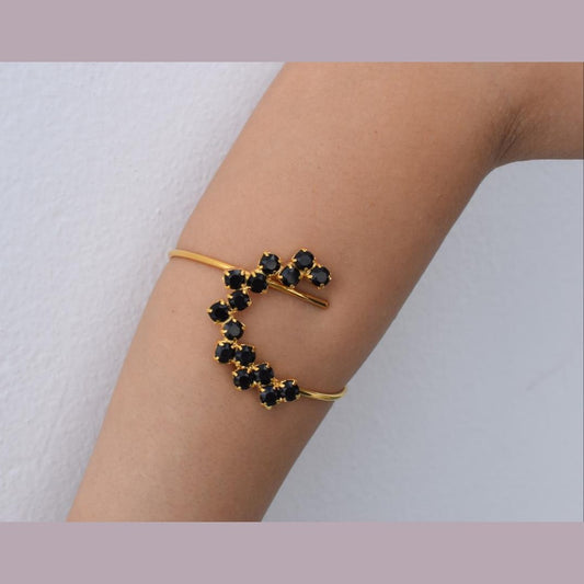 Asteria bracelet, handmade Greek hammered jewelry with crystal constellation design, available in 18K gold or silver plated.