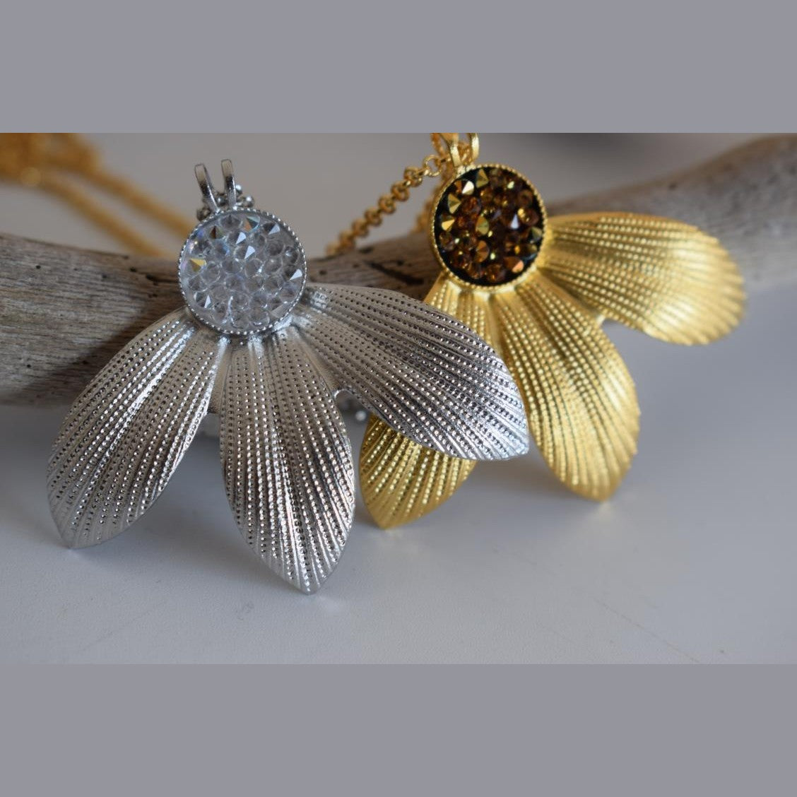 Narkissos necklace with Swarovski – Greek hammered jewelry in 18K gold, silver, or rose gold plating