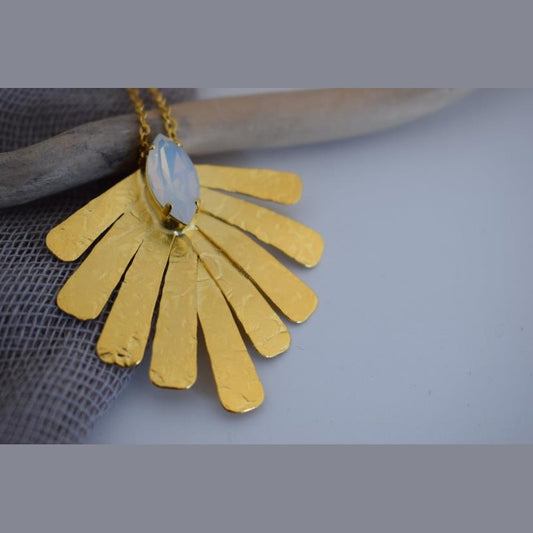 Hyacinth necklace with crystal – Greek hammered jewelry 18K gold or silver plated