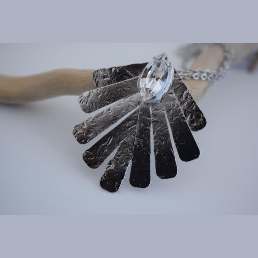 Hyacinth necklace with crystal – Greek hammered jewelry 18K gold or silver plated