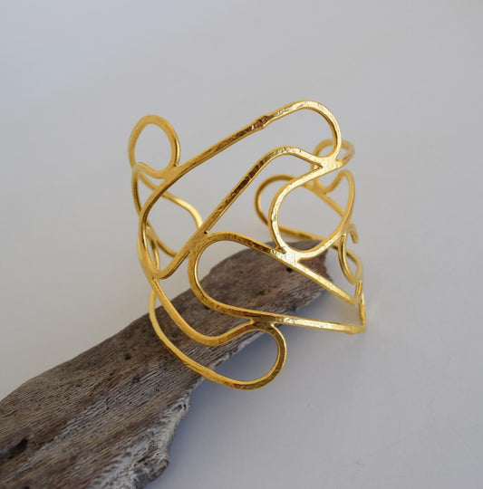 Ocean 2 bracelet, handmade Greek hammered jewelry, available in 18K gold or silver plated.