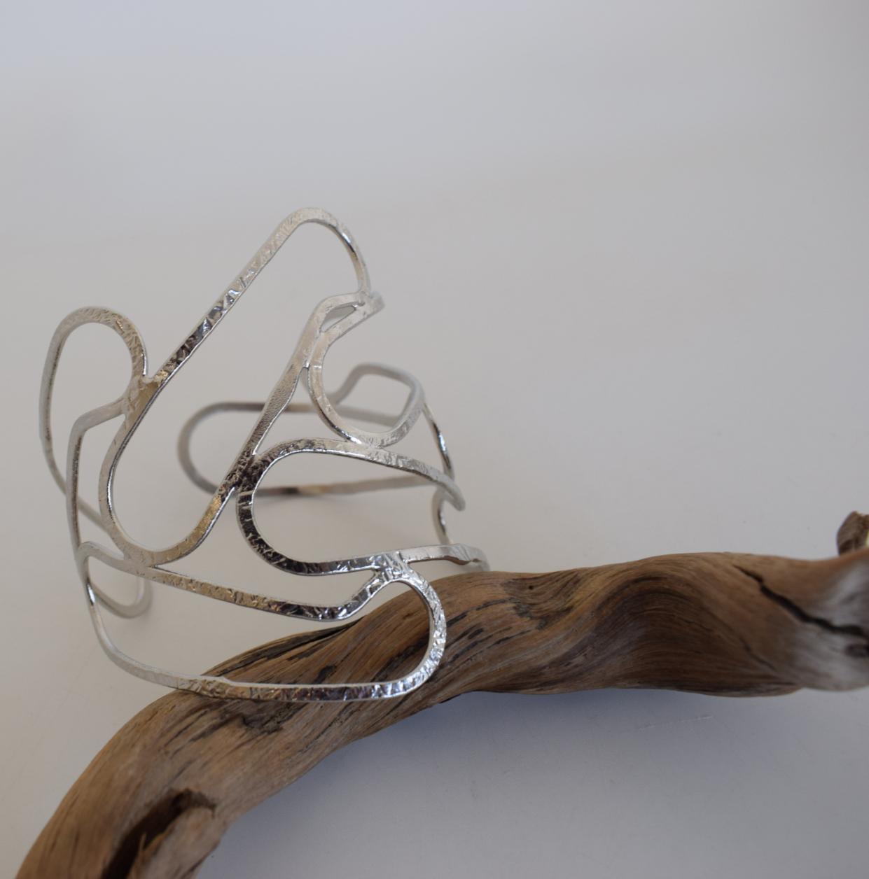 Ocean 2 bracelet, handmade Greek hammered jewelry, available in 18K gold or silver plated.