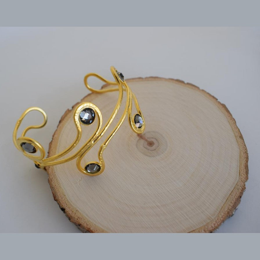 Epidavros Bracelet with crystals, handmade Greek hammered jewelry, available in 18K gold or silver plated.