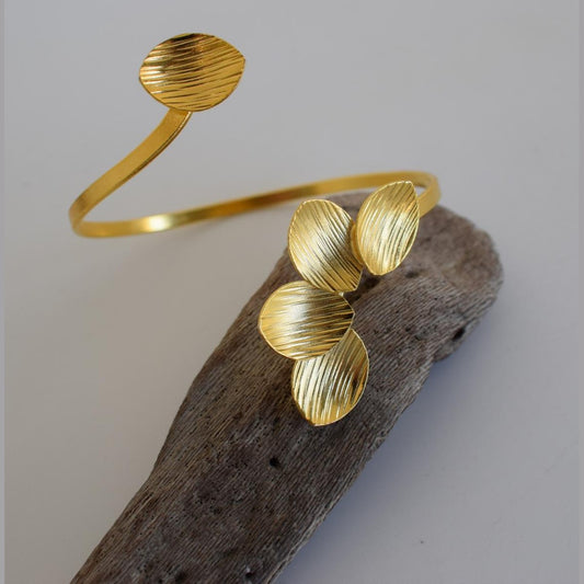 Anemone Bracelet, handmade Greek hammered jewelry, available in 18K gold or silver plated.