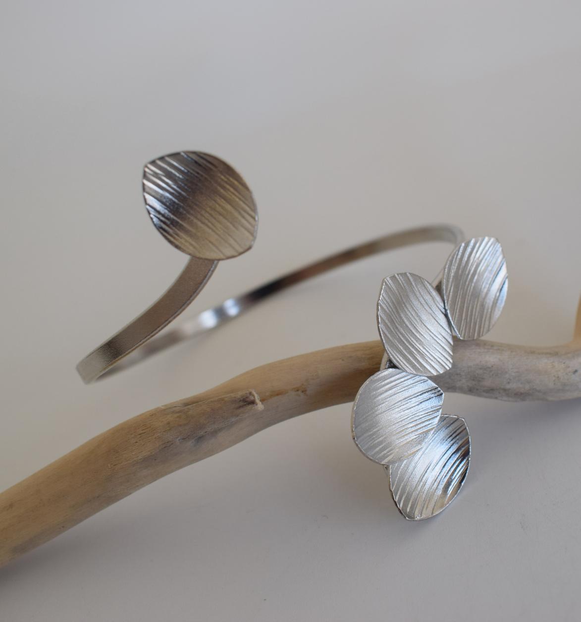 Anemone Bracelet, handmade Greek hammered jewelry, available in 18K gold or silver plated.