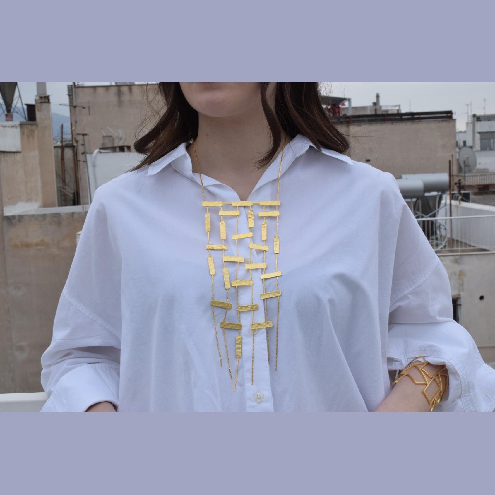 Meteora 2 necklace Greek hammered jewelry 18K gold silver rose gold plated multi-layer statement necklace