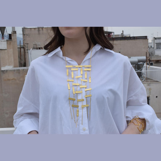 Meteora 2 necklace Greek hammered jewelry 18K gold silver rose gold plated multi-layer statement necklace