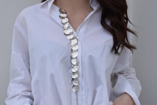 Selini long necklace – Greek hammered jewelry – 18K gold or silver plated, also available in rose gold, hammered moon phases design