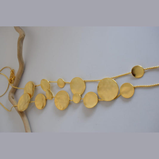 Estia long necklace – Greek hammered jewelry – 18K gold or silver plated, also available in rose gold, hammered circular discs design