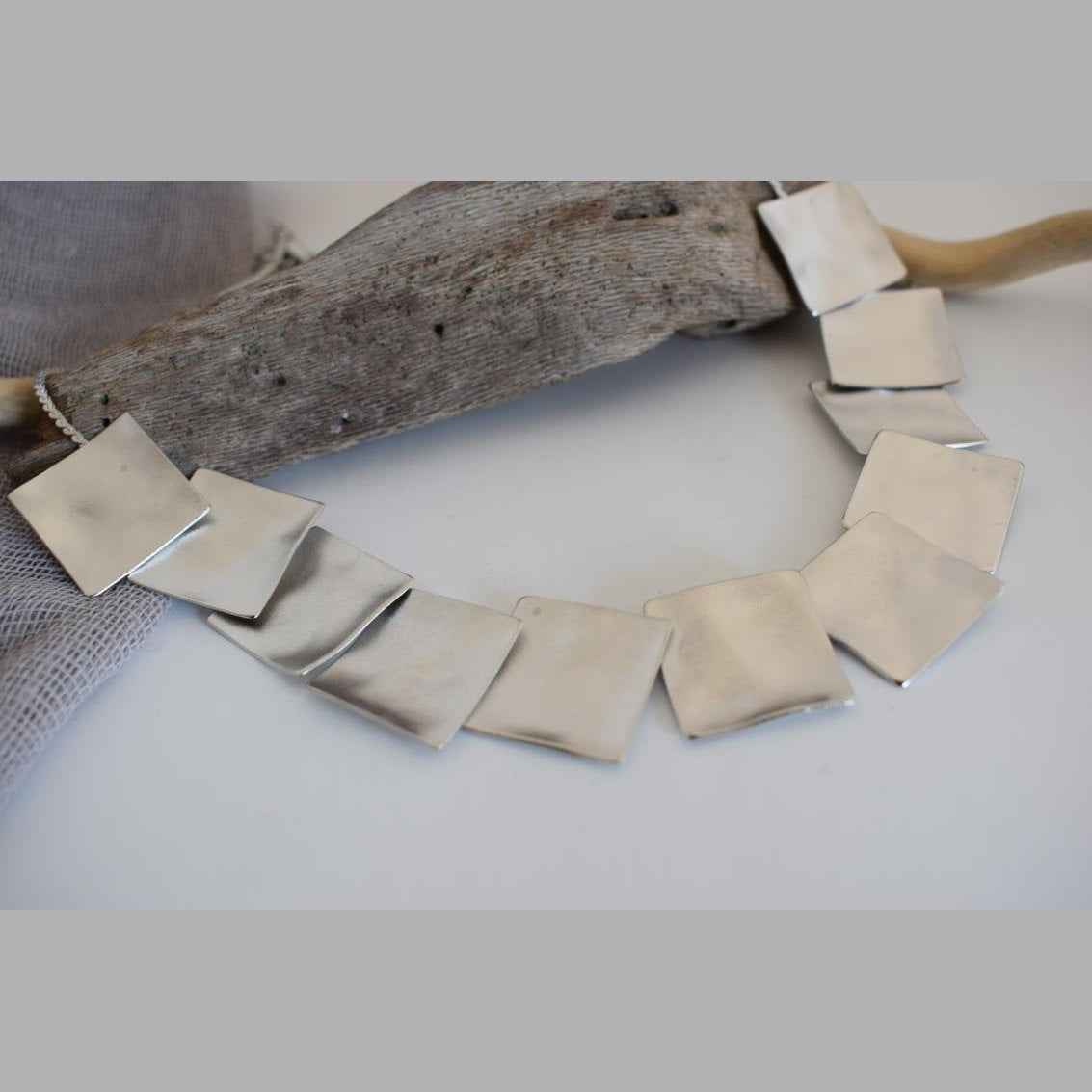 Daidalos short necklace – Greek hammered jewelry – 18K gold or silver plated, also available in rose gold, hammered square plates