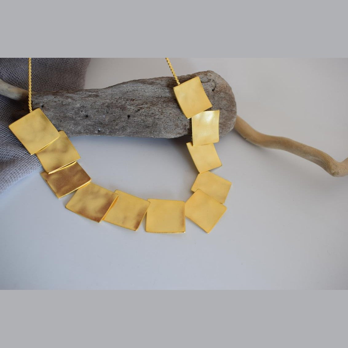 Daidalos short necklace – Greek hammered jewelry – 18K gold or silver plated, also available in rose gold, hammered square plates