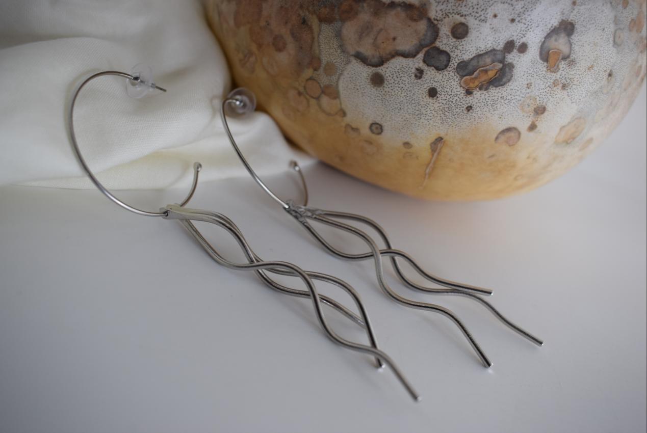 Delphi earrings, handmade Greek hammered jewelry, available in 18K gold or silver plated.