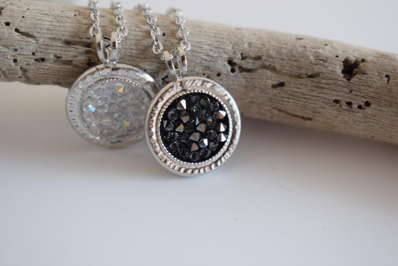 Seleni 2 necklace Greek hammered jewelry 18K gold silver rose gold plated with Swarovski crystals black turquoise