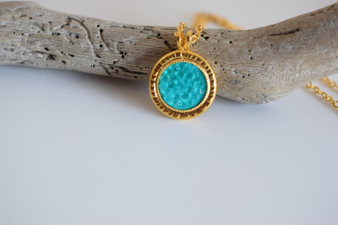 Seleni 2 necklace Greek hammered jewelry 18K gold silver rose gold plated with Swarovski crystals black turquoise