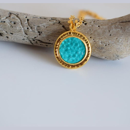 Seleni 2 necklace Greek hammered jewelry 18K gold silver rose gold plated with crystals black turquoise