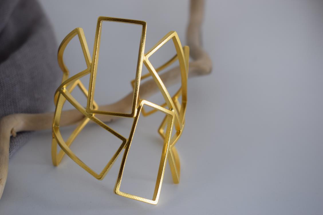 Geometria bracelet – Greek hammered jewelry – 18K gold or silver plated, also available in rose gold, interlocking rectangular cuff design