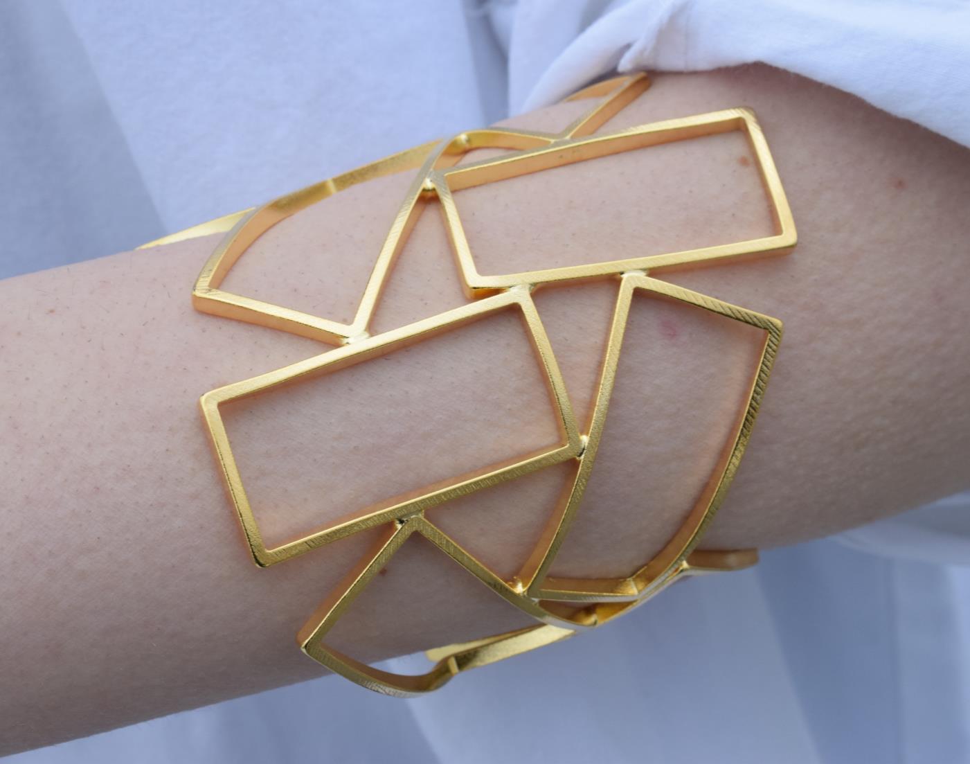 Geometria bracelet – Greek hammered jewelry – 18K gold or silver plated, also available in rose gold, interlocking rectangular cuff design