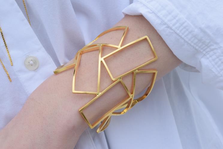 Geometria bracelet – Greek hammered jewelry – 18K gold or silver plated, also available in rose gold, interlocking rectangular cuff design