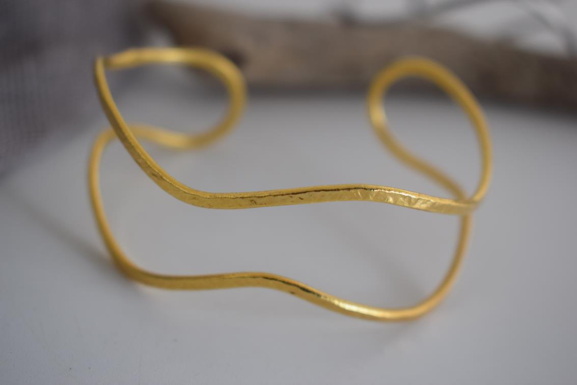 Kyma bracelet – Greek hammered jewelry – 18K gold or silver plated, also available in rose gold, hammered wavy cuff design