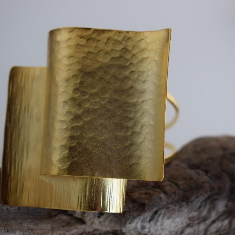 Hefaistos bracelet – Greek hammered jewelry – 18K gold or silver plated, also available in rose gold, hammered statement cuff design