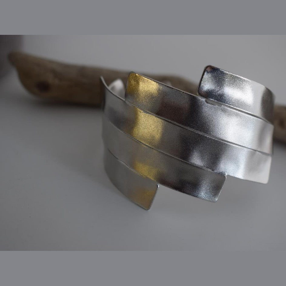 Meteora bracelet – Greek hammered jewelry – 18K gold or silver plated, also available in rose gold, layered hammered cuff design