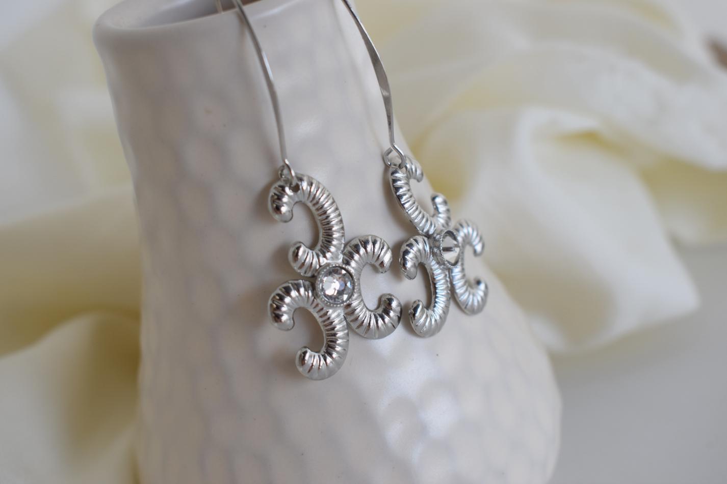 Ikaria earrings with Swarovski crystal, handmade Greek hammered jewelry, available in 18K gold or silver plated.