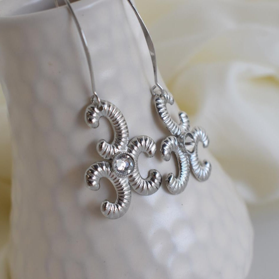 Ikaria earrings with crystal, handmade Greek hammered jewelry, available in 18K gold or silver plated.