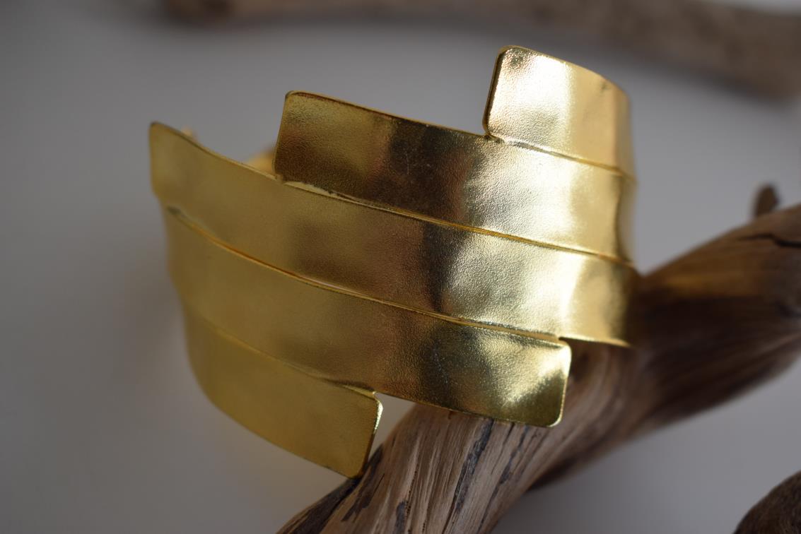 Meteora bracelet – Greek hammered jewelry – 18K gold or silver plated, also available in rose gold, layered hammered cuff design