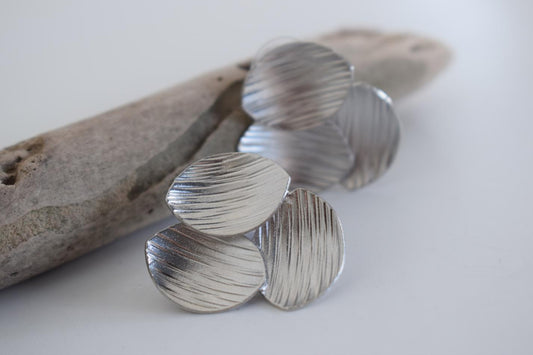 Anemone Earrings, handmade Greek hammered jewelry available in gold and silver plated.