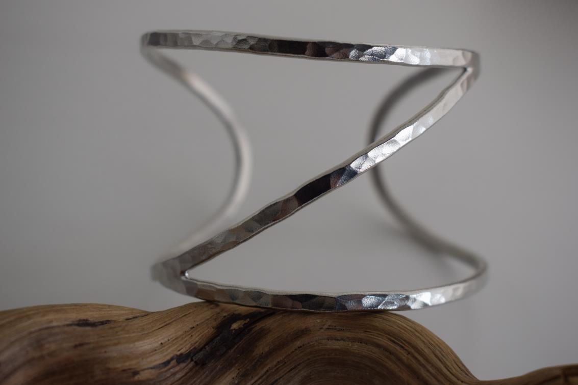 Oceanis bracelet – Greek hammered jewelry – 18K gold or silver plated, also available in rose gold, hammered wave cuff design