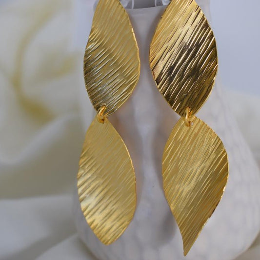 Noufaro Earrings, handmade Greek hammered jewelry available in gold and silver plated.