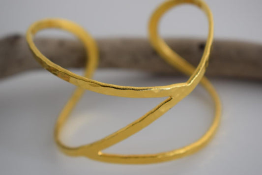 Oceanis bracelet – Greek hammered jewelry – 18K gold or silver plated, also available in rose gold, hammered wave cuff design