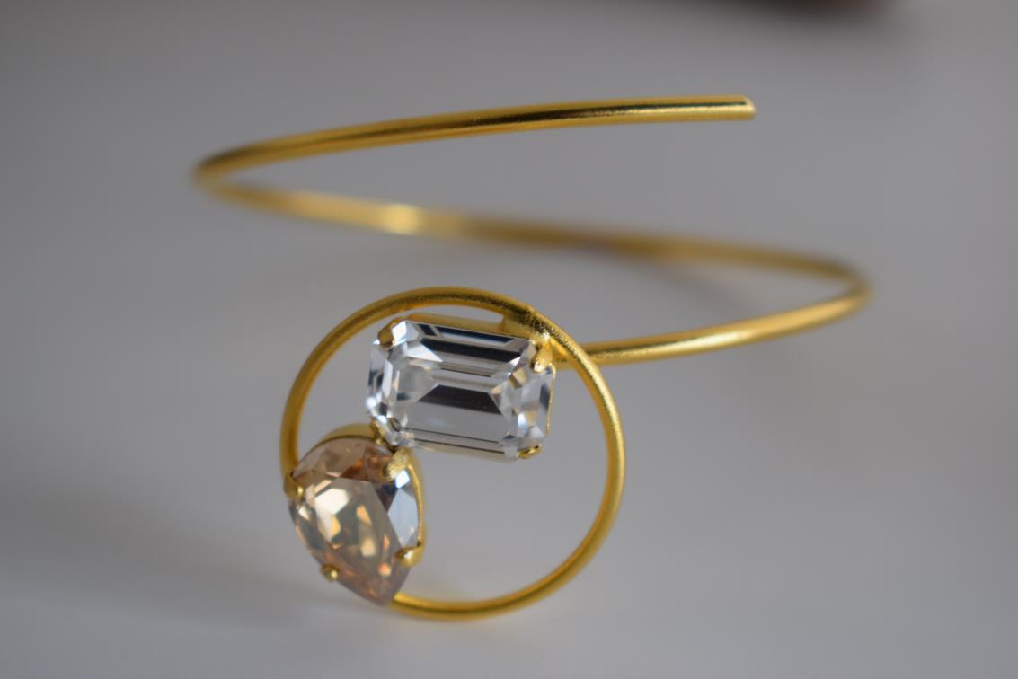 Okeanos bracelet – Greek hammered jewelry – 18K gold or silver plated with Swarovski crystals, spiral cuff inspired by ocean waves